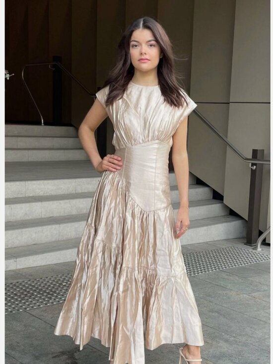 Aje Dresses & Skirts - AJE Serendipity Reflection Midi Dress Champagne US 8